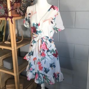 Floral White Ruffled Dress